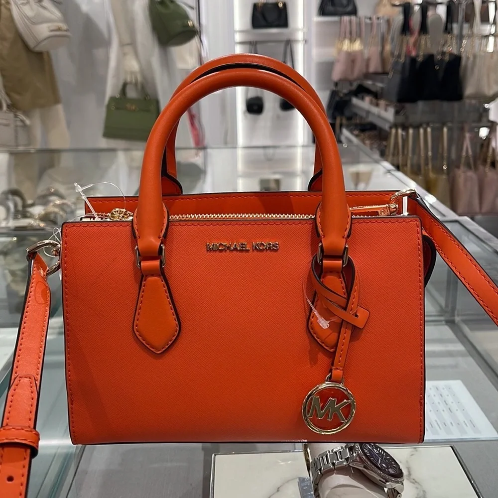 MICHAEL KORS Sheila Small Faux Saffiano Leather Satchel Poppy NWT